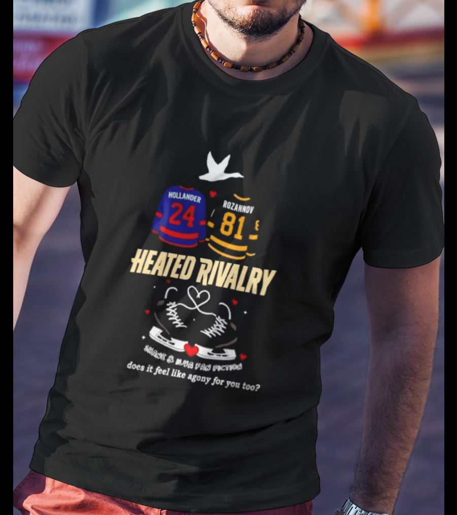 Heated Rivalry Hollander 24 Kozlow 81 Skates Heart Romance Does It Feel Like Agony For You Too T-Shirt
