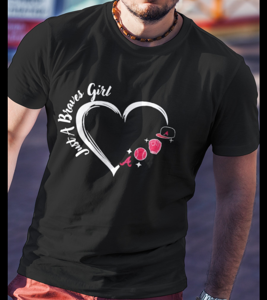 Atlanta Braves Girl Heart Baseball Glove Cap T-Shirt