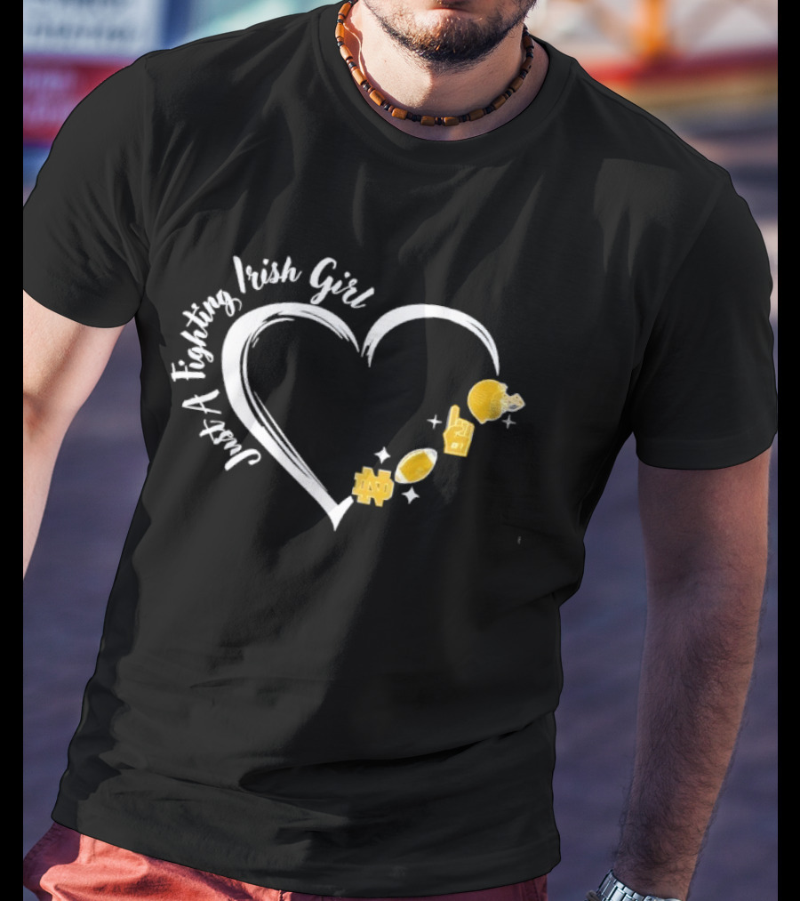 Just A Notre Dame Fighting Irish Girl Heart With Football Icons And Gold Accents T-Shirt