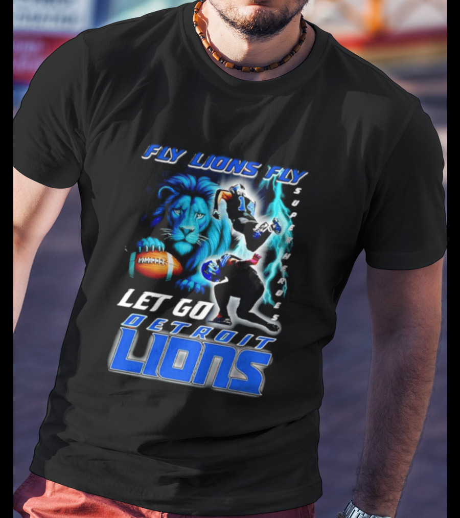 Fly Lions Fly Let Go Detroit Lions Football Journey T-Shirt