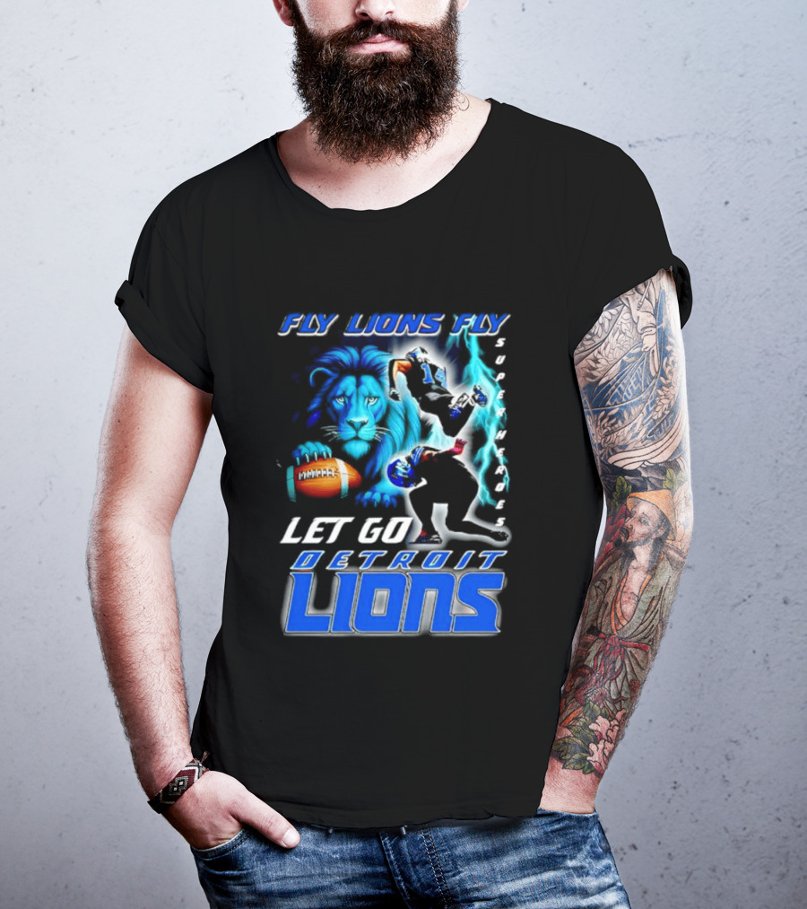 Fly Lions Fly Let Go Detroit Lions Football Journey T-Shirt