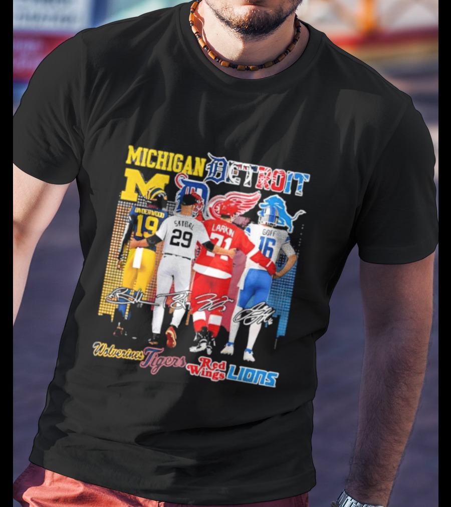 Michigan Wolverines X Tigers X Red Wings X Lions Detroit Sports Players T-Shirt