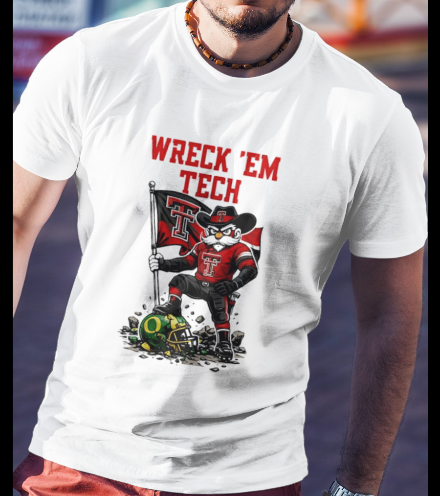 Wreck 'Em Tech Texas Tech Red Raiders Raider Red Flag And Helmet T-Shirt