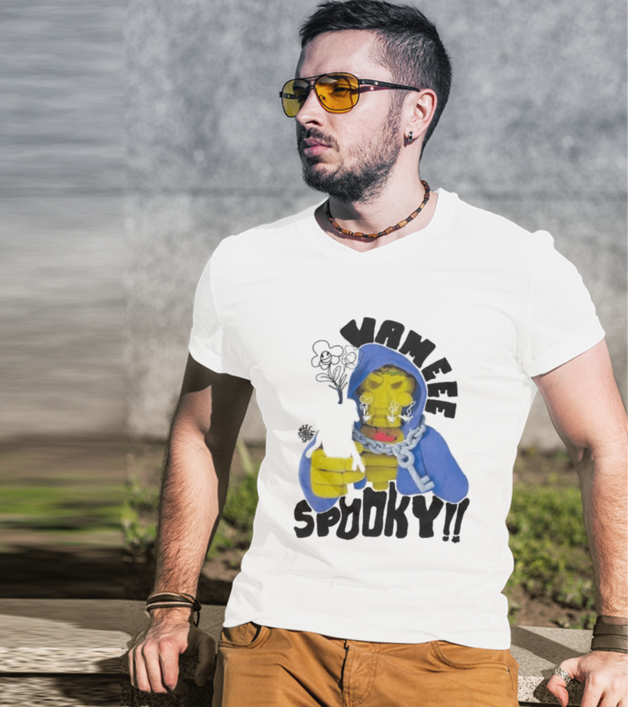 Vameee Spooky Skeleton In Blue Hood With Chains T-Shirt