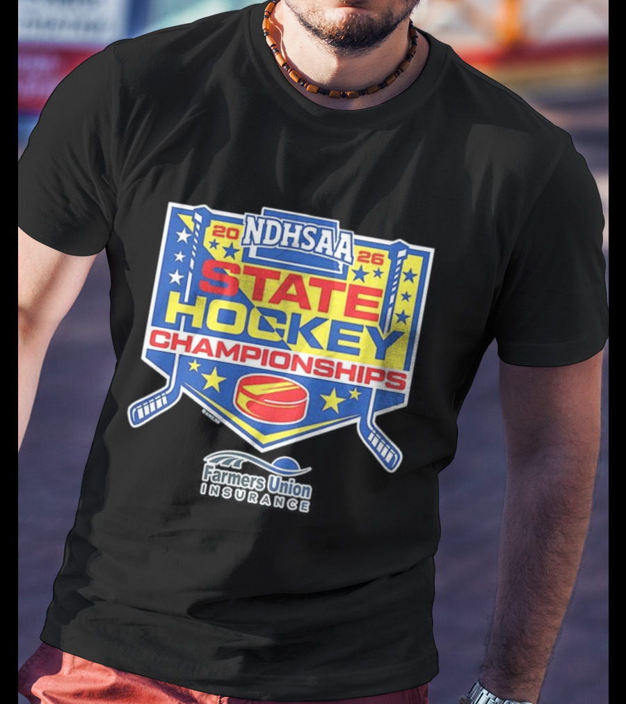 NDHSAA 2026 State Hockey Championships Merchandise Farmers Union Insurance T-Shirt