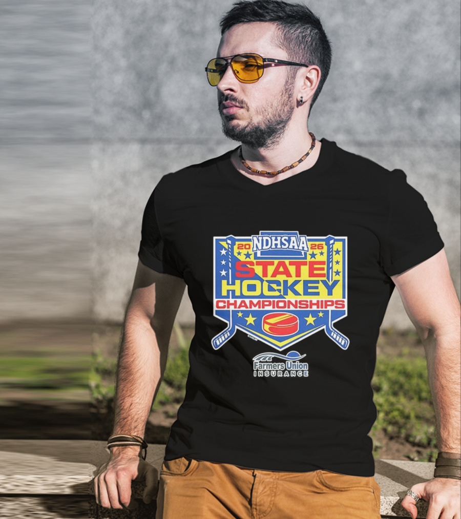NDHSAA 2026 State Hockey Championships Merchandise Farmers Union Insurance T-Shirt