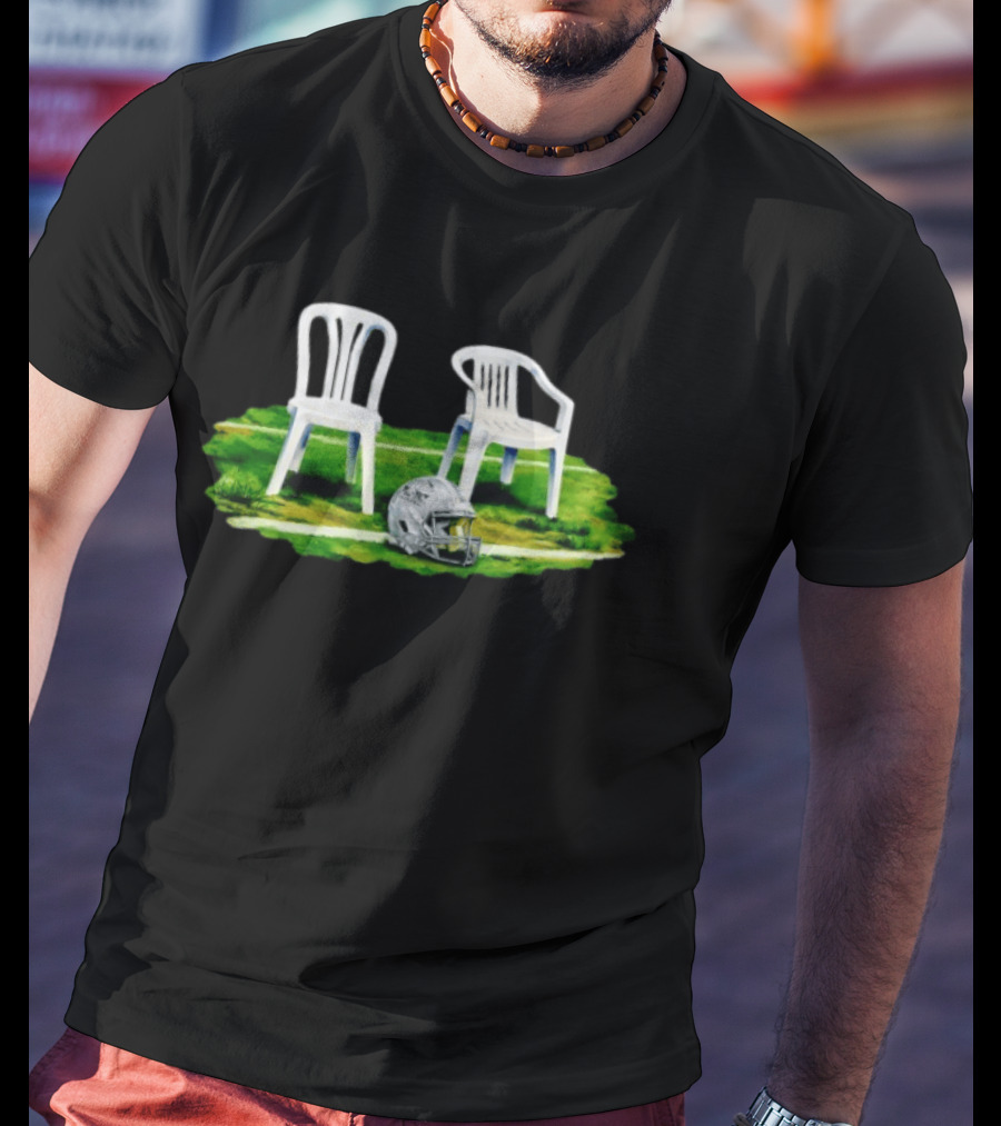 Bad Bunny Super Tazón Chairs Two White Seats Helmet Grass T-Shirt