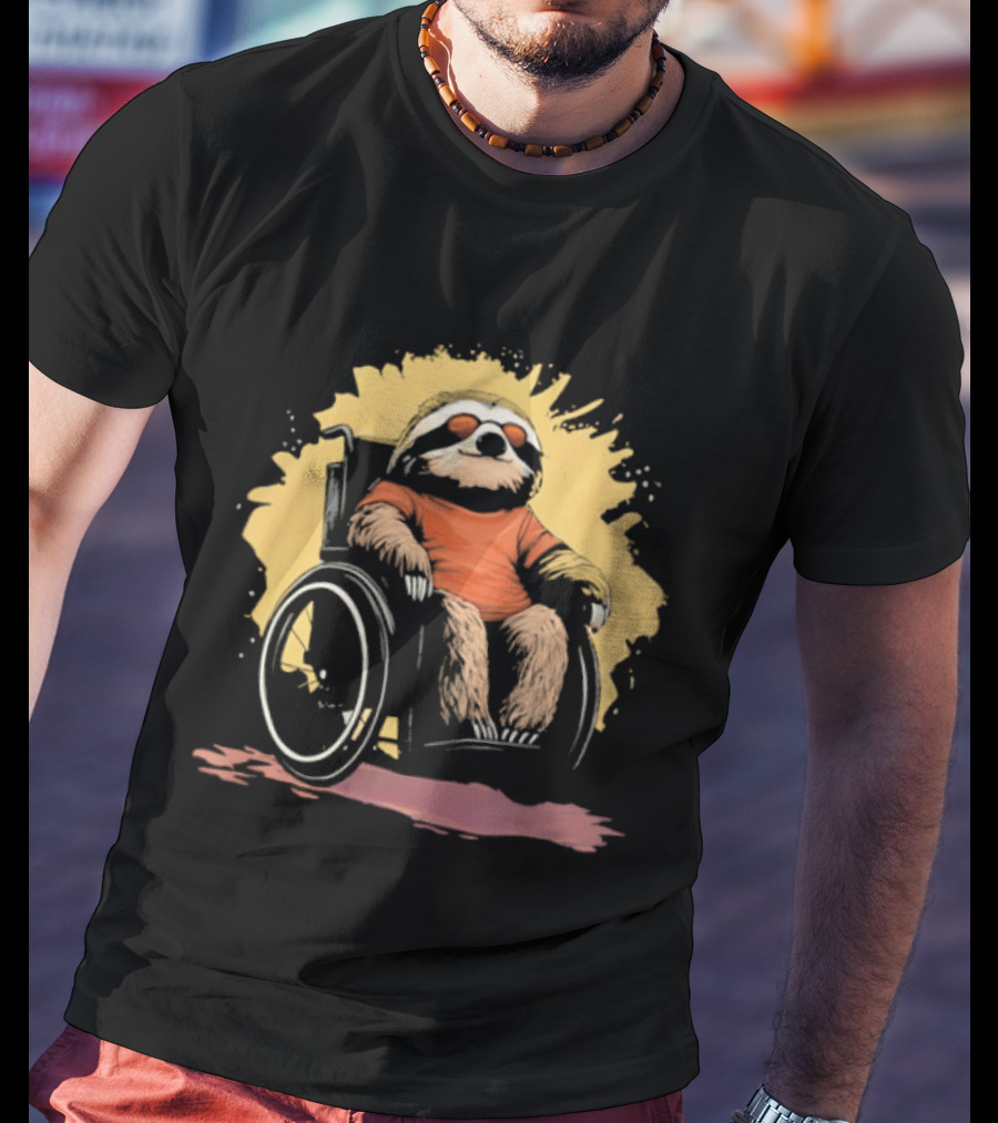 Sloth On Wheelchair With Sunglasses Relaxing Cool Attitude T-Shirt
