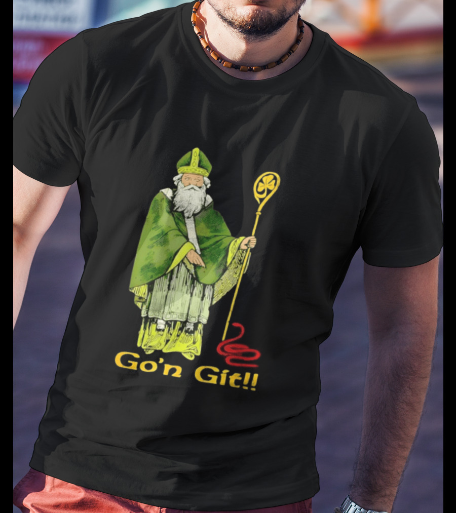 Go'n Git St Patrick Vintage Illustration With Staff And Smoke T-Shirt