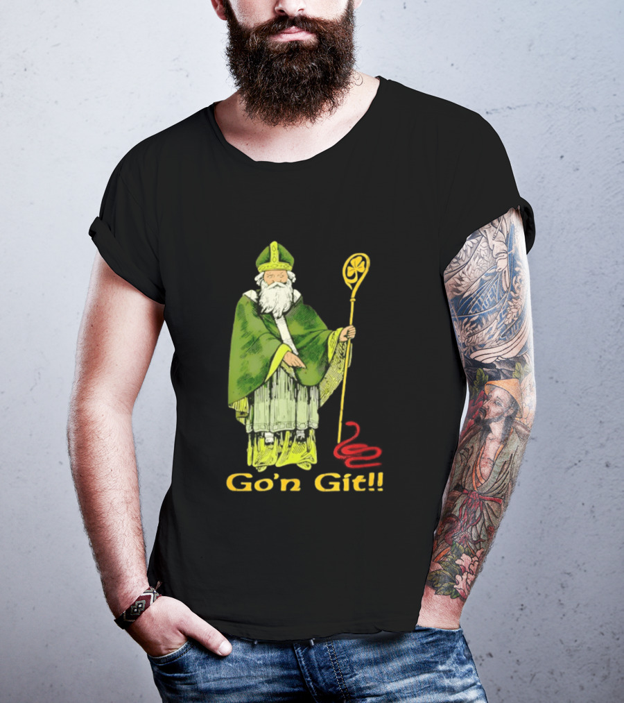 Go'n Git St Patrick Vintage Illustration With Staff And Smoke T-Shirt