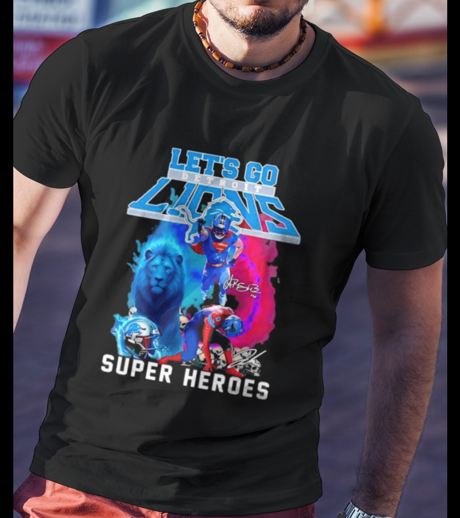 Let's Go Detroit Lions Jahmyr Gibbs Amon Ra St Brown Super Heroes T-Shirt