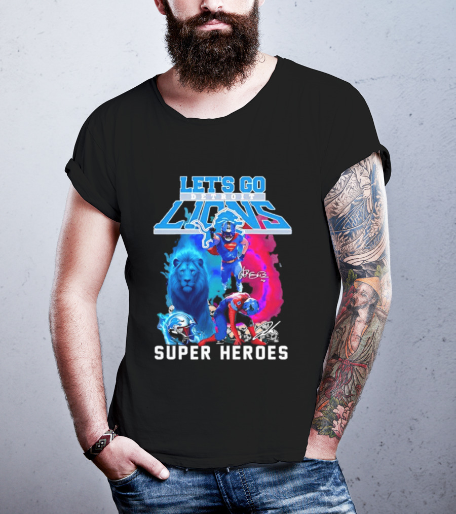 Let's Go Detroit Lions Jahmyr Gibbs Amon Ra St Brown Super Heroes T-Shirt