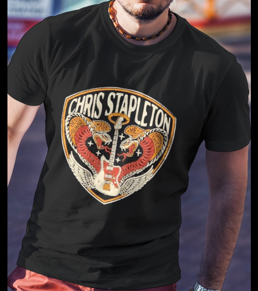 Chris Stapleton Devil Always Made Me Think Twice Snakes Guitar Wings T-Shirt