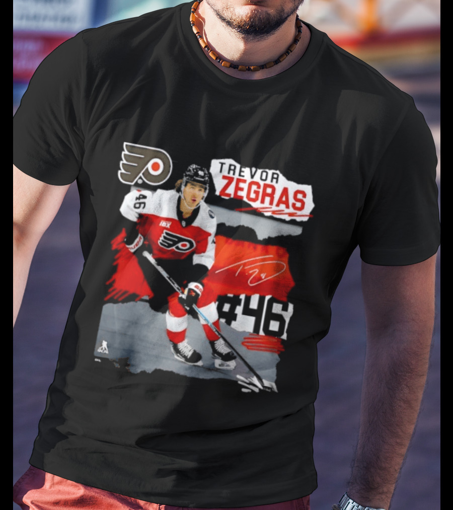 Philadelphia Flyers Trevor Zegras Hockey Player 46 Signature Ice Series T-Shirt