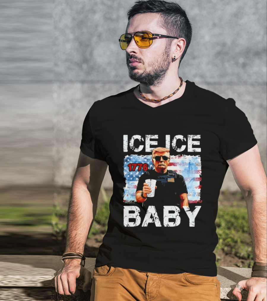Ice Ice Baby 1776 Donald Trump Vintage American Flag T-Shirt