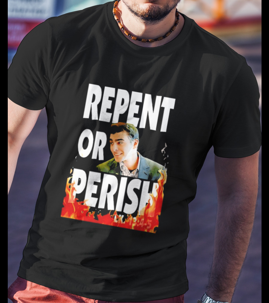 Repent Or Perish Luigi Fire Flame Luke 13:3 5 T-Shirt