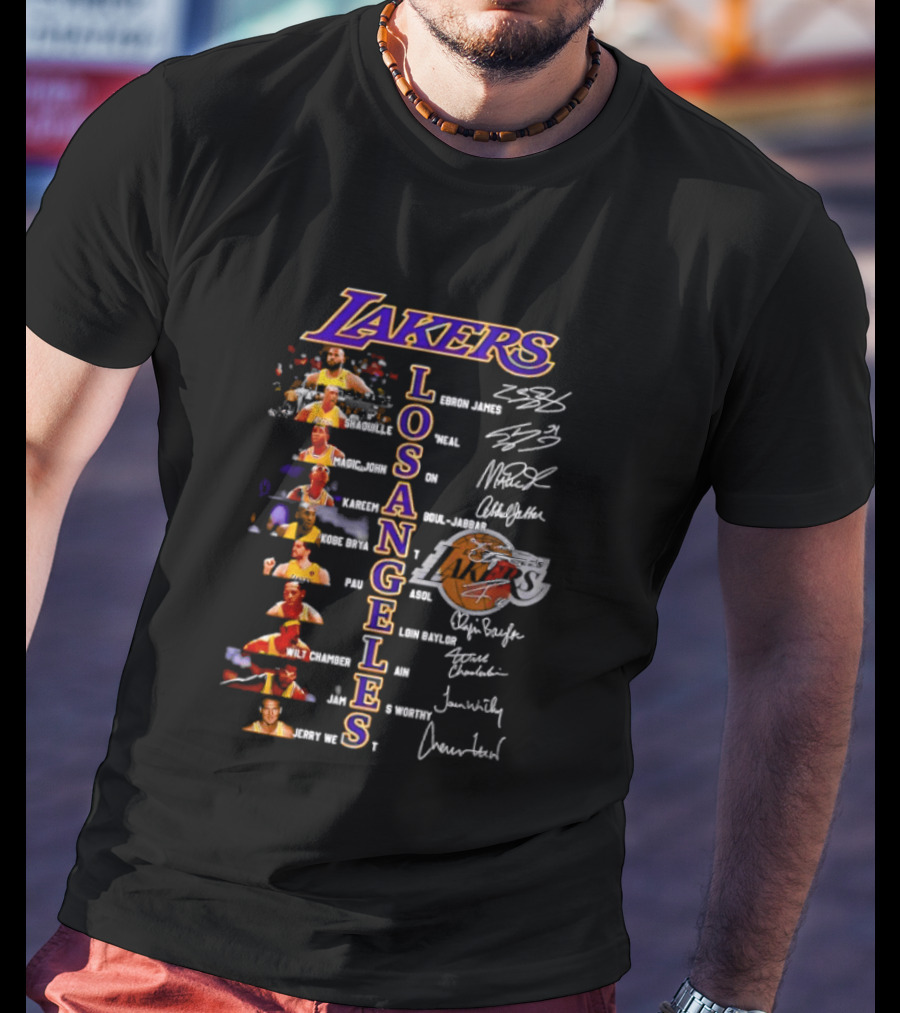 Lakers Los Angeles Legends Roster Autographed Signatures Collection T-Shirt