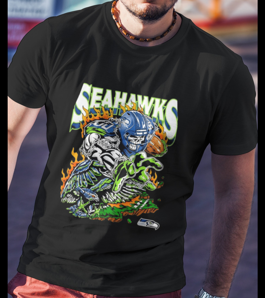 Seahawks Skull Firebird NFL Football Grunge T-Shirt