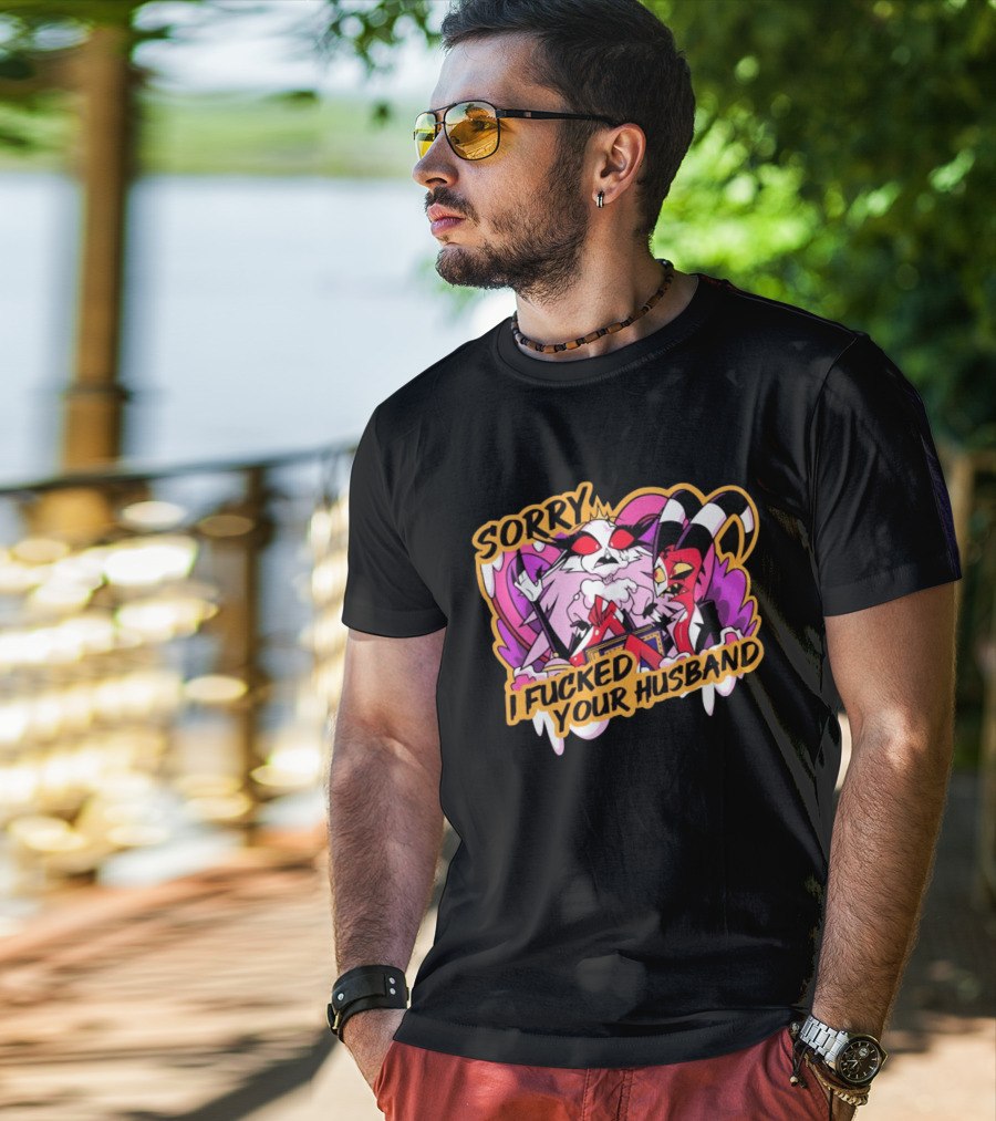 Sorry I Fucked Your Husband Characters With Purple And Red Comic T-Shirt