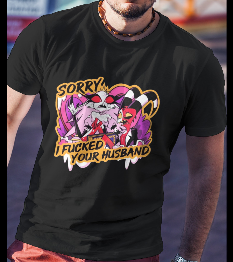 Sorry I Fucked Your Husband Characters With Purple And Red Comic T-Shirt