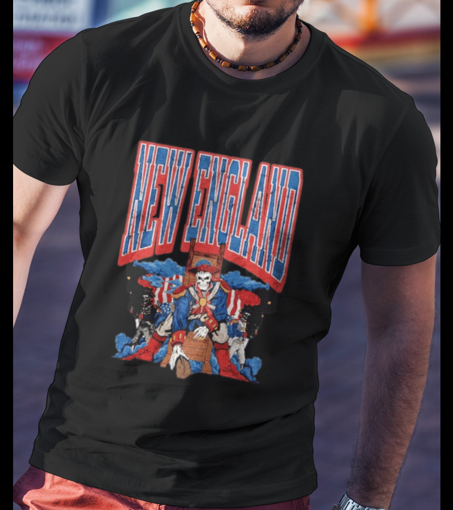 New England Skeleton Pirates Patriots Football American Flag T-Shirt