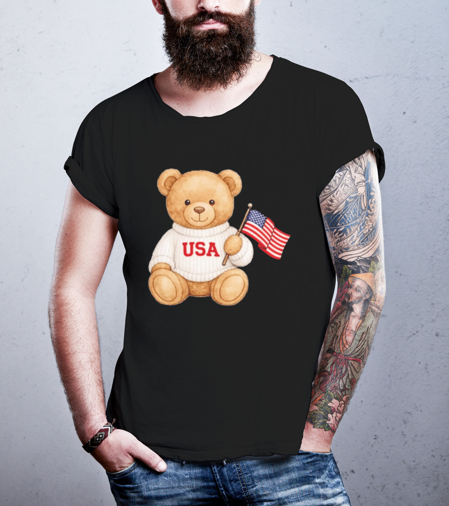 USA Teddy Bear Holding American Flag T-Shirt