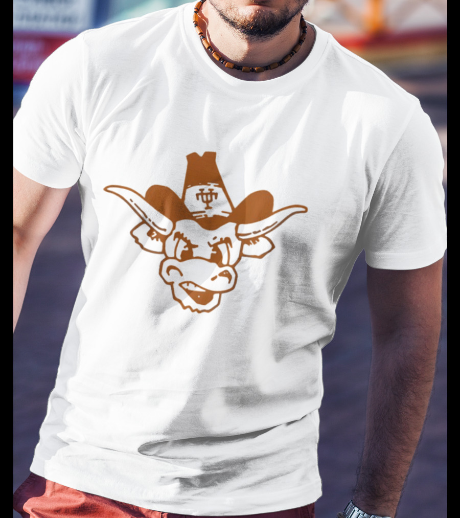 Texas Longhorns Scowling Bull Cowboy Hat Orange T-Shirt