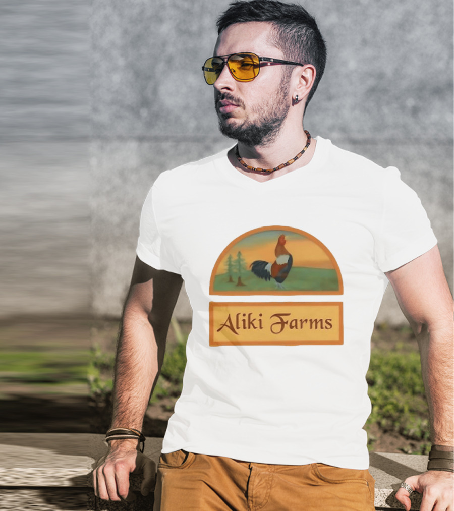 Aliki Farms Rooster Scene With Trees T-Shirt