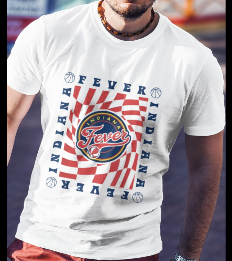WNBA Indiana Fever Wavy Checkerboard Logo Basketball T-Shirt