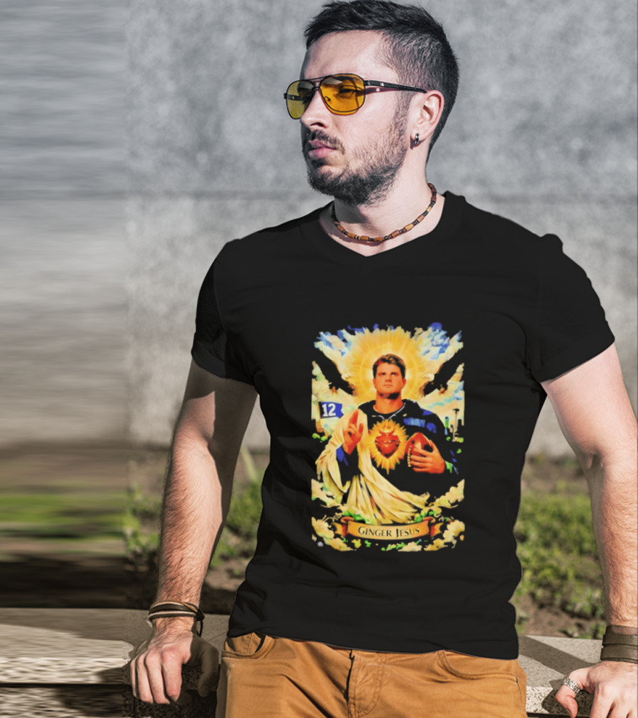 Ginger Jesus 12 Seattle Seahawks Football Halo Sacred Heart T-Shirt
