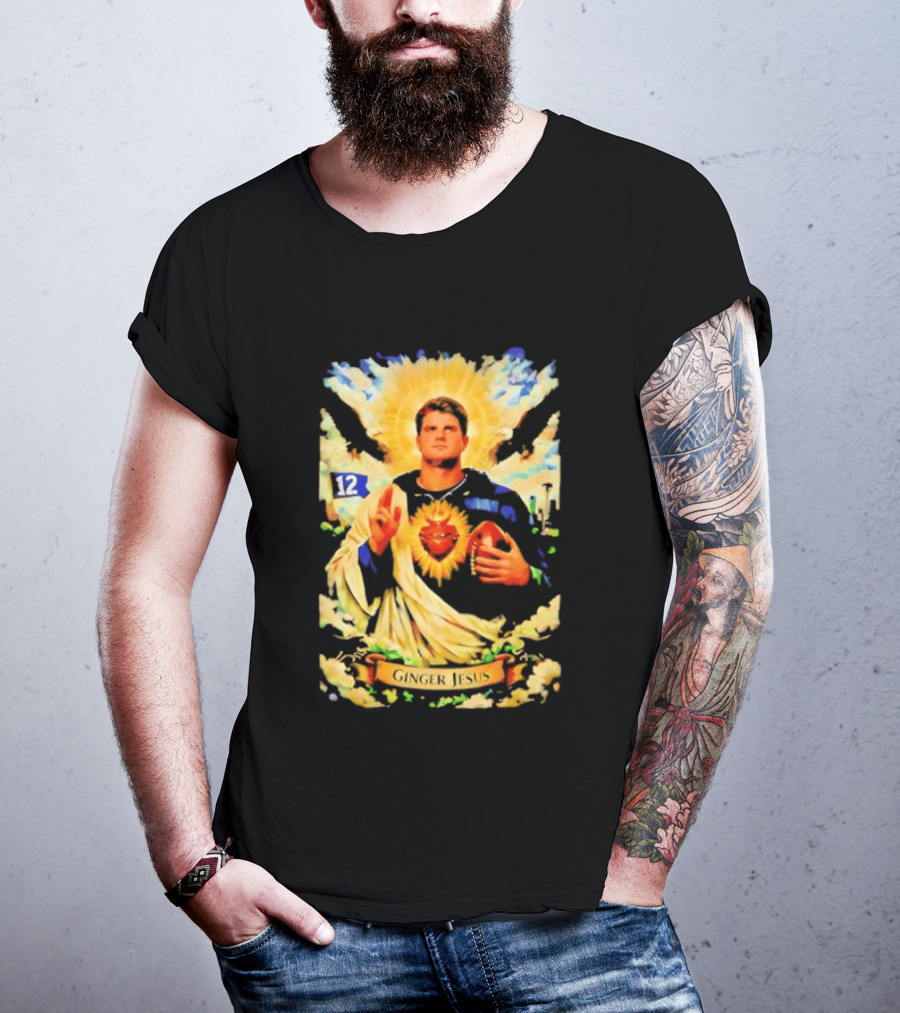 Ginger Jesus 12 Seattle Seahawks Football Halo Sacred Heart T-Shirt