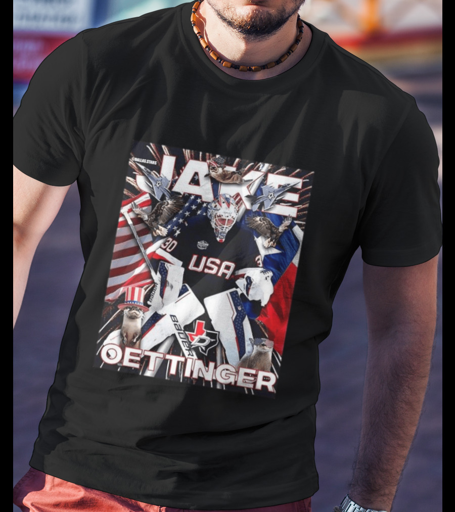 Jake Oettinger USA Hockey Olympics Dallas Stars Bauer T-Shirt