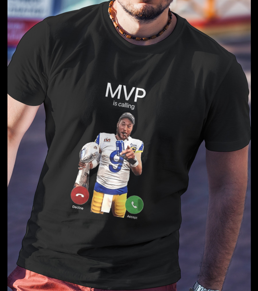 MVP Matthew Stafford Holding Trophy Los Angeles Football Celebration T-Shirt