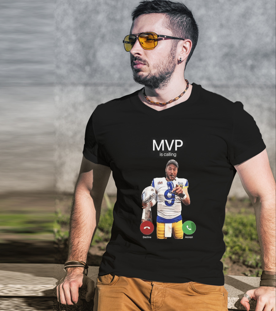 MVP Matthew Stafford Holding Trophy Los Angeles Football Celebration T-Shirt