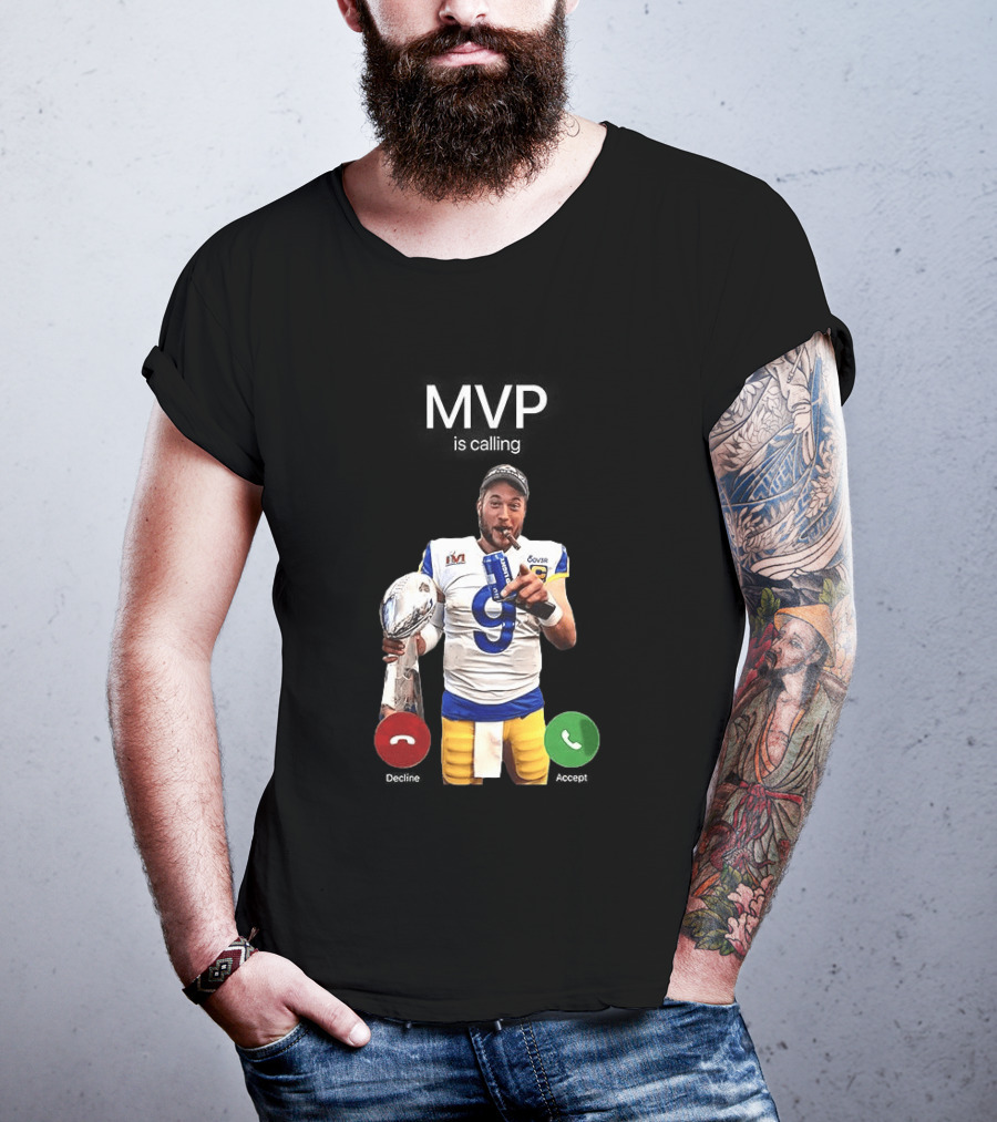 MVP Matthew Stafford Holding Trophy Los Angeles Football Celebration T-Shirt