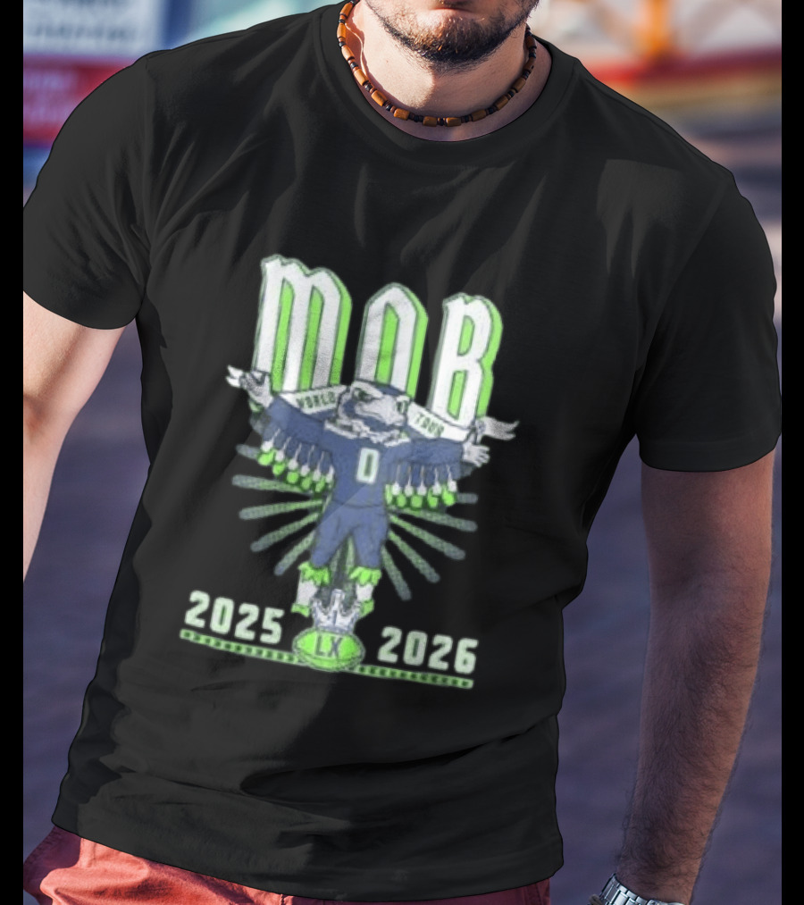 Seattle Seahawks MOB World Tour 2025 2026 Cartoon Bald Eagle Creature Olympic Washington LX T-Shirt