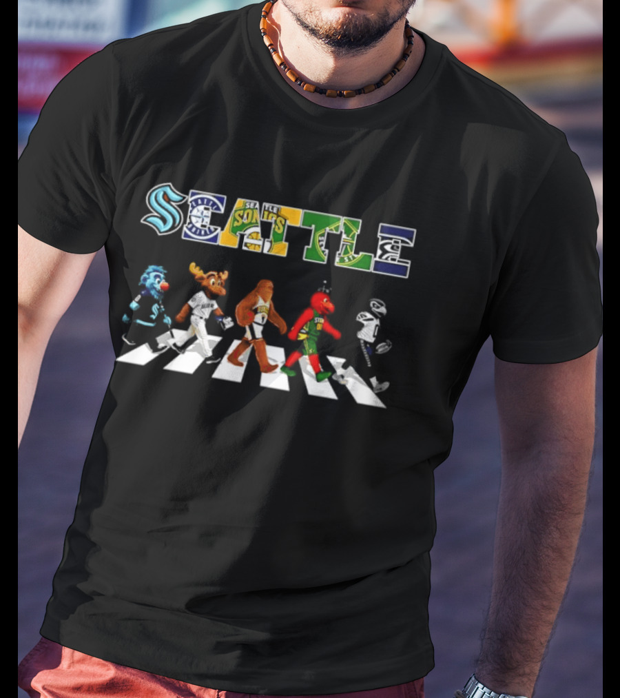 Seattle Sports Teams Blitz Mariner Moose Squatch Boomer Rhino Mascots T-Shirt