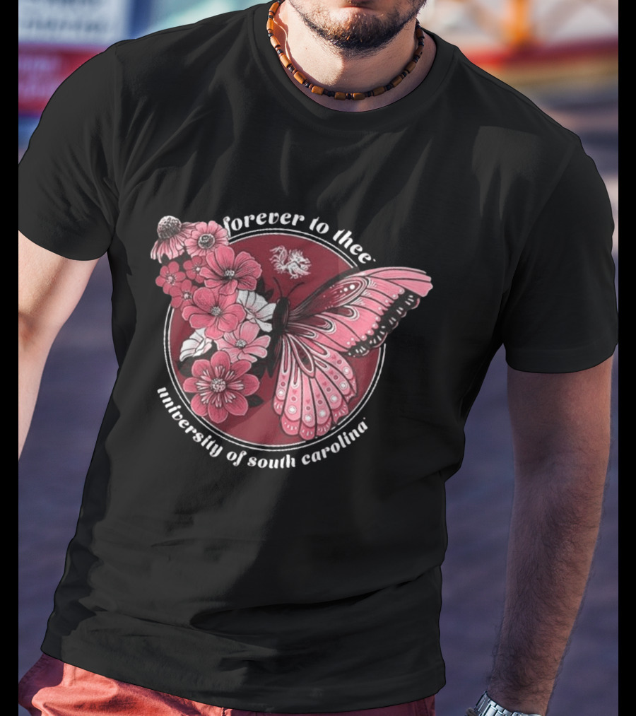 South Carolina Gamecocks Garnet Butterfly Forever To Thee University Flowers T-Shirt