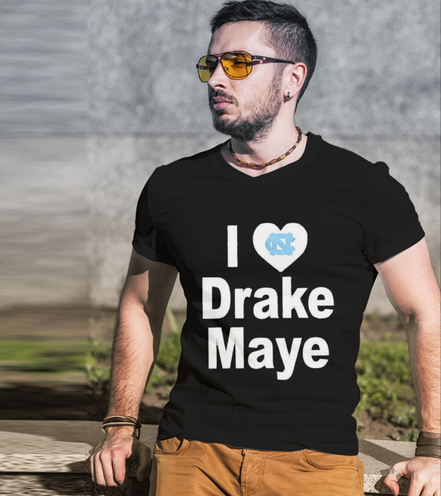 UNC Tar Heels I Love Drake Maye Heart T-Shirt