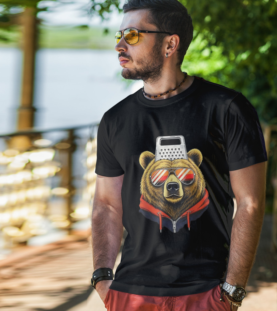 Chicago Bears Foam Cheese Grater Hat Bear With Sunglasses T-Shirt