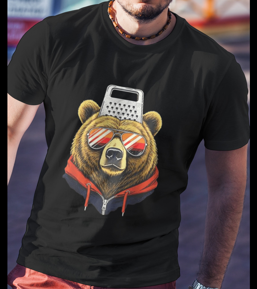 Chicago Bears Foam Cheese Grater Hat Bear With Sunglasses T-Shirt