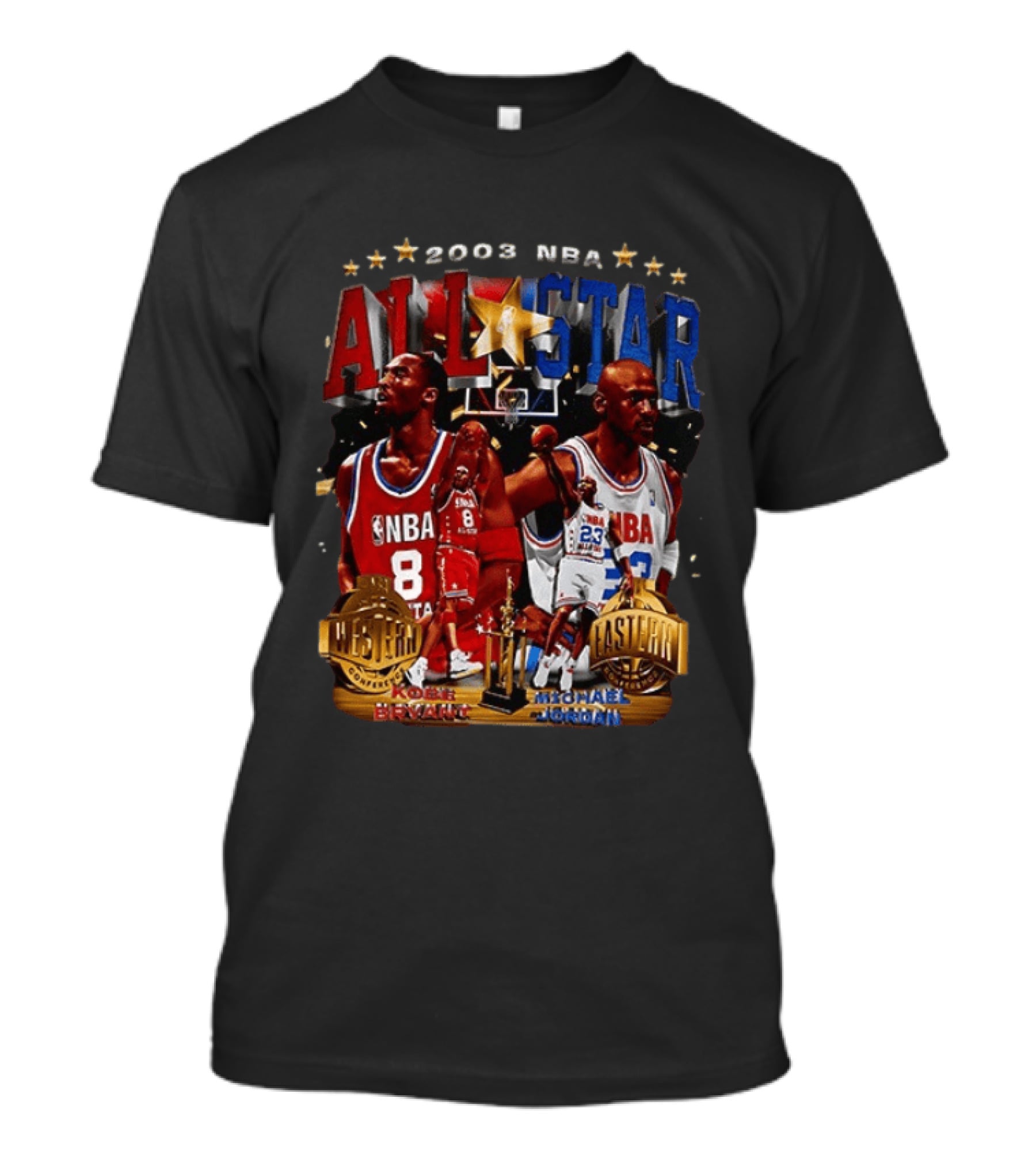 2003 NBA All Star Kobe Bryant Michael Jordan Western Eastern Conference Basketball T-Shirt