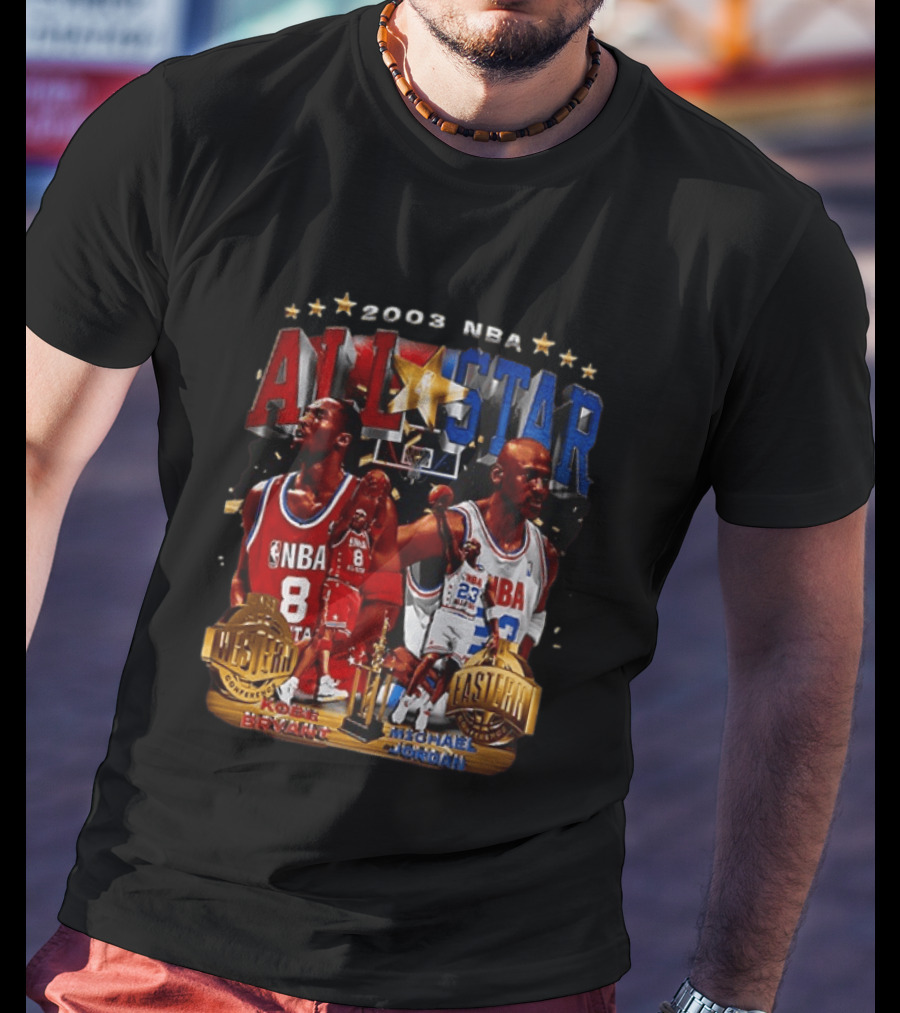 2003 NBA All Star Kobe Bryant Michael Jordan Western Eastern Conference Basketball T-Shirt