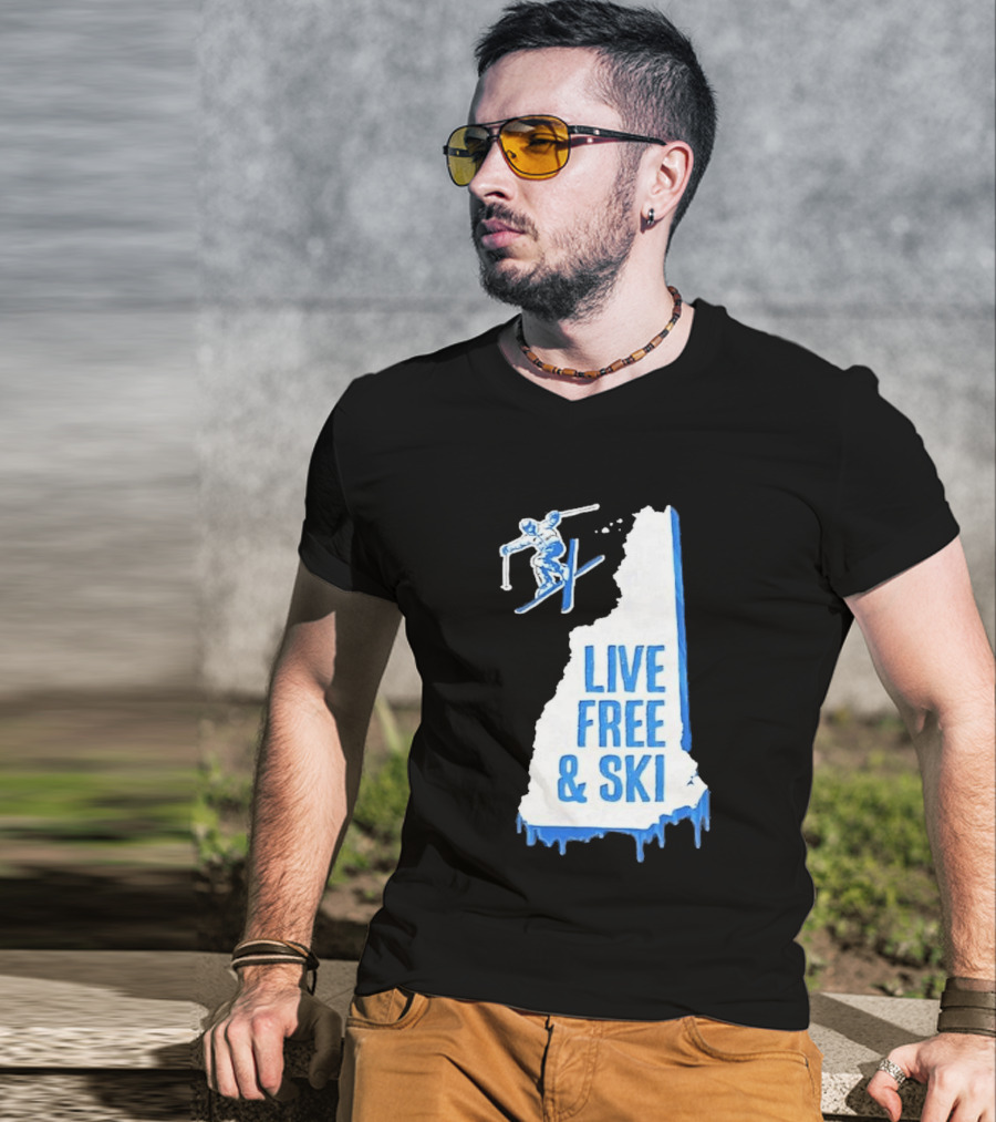 New Hampshire Live Free & Ski Winter Adventure Skiing T-Shirt