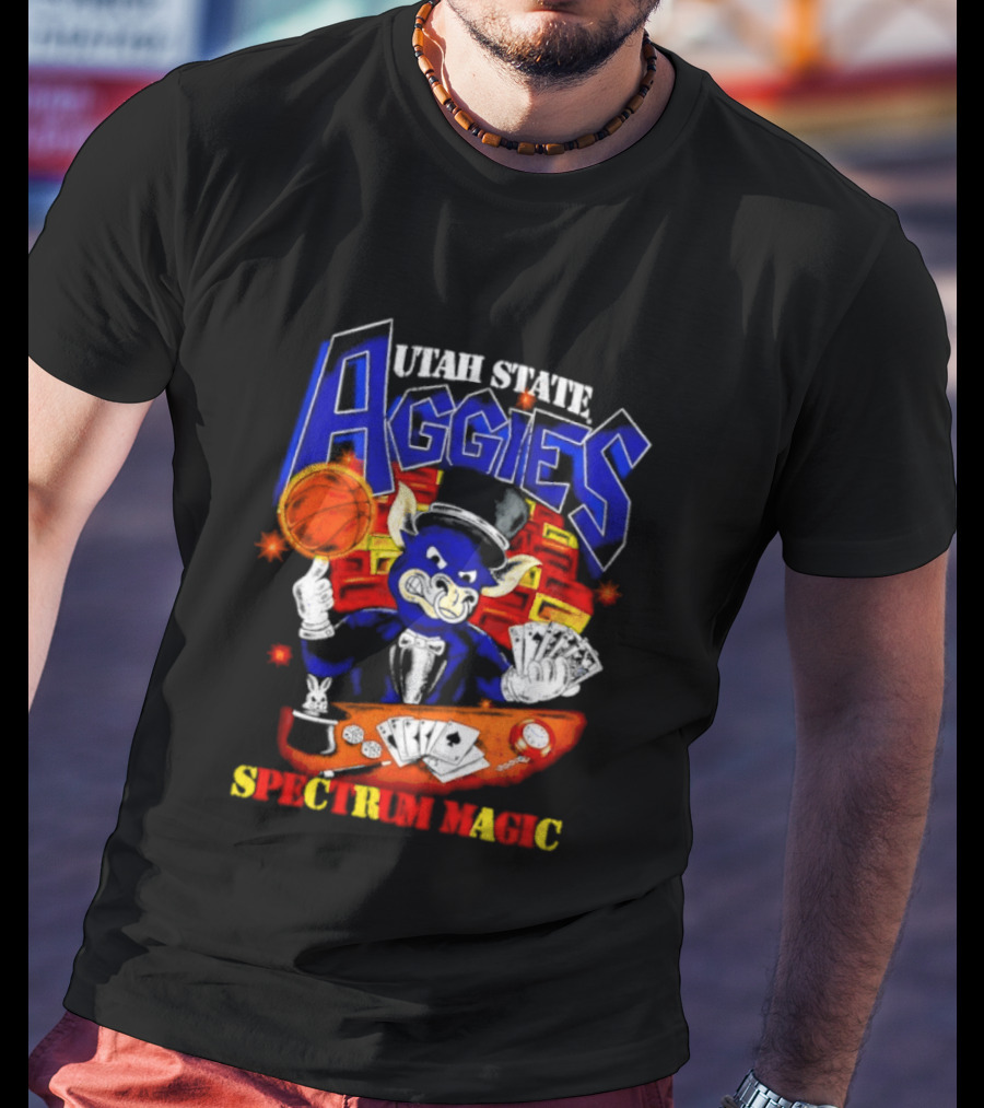 Utah State Aggies Spectrum Magic Basketball Theme With Cards T-Shirt