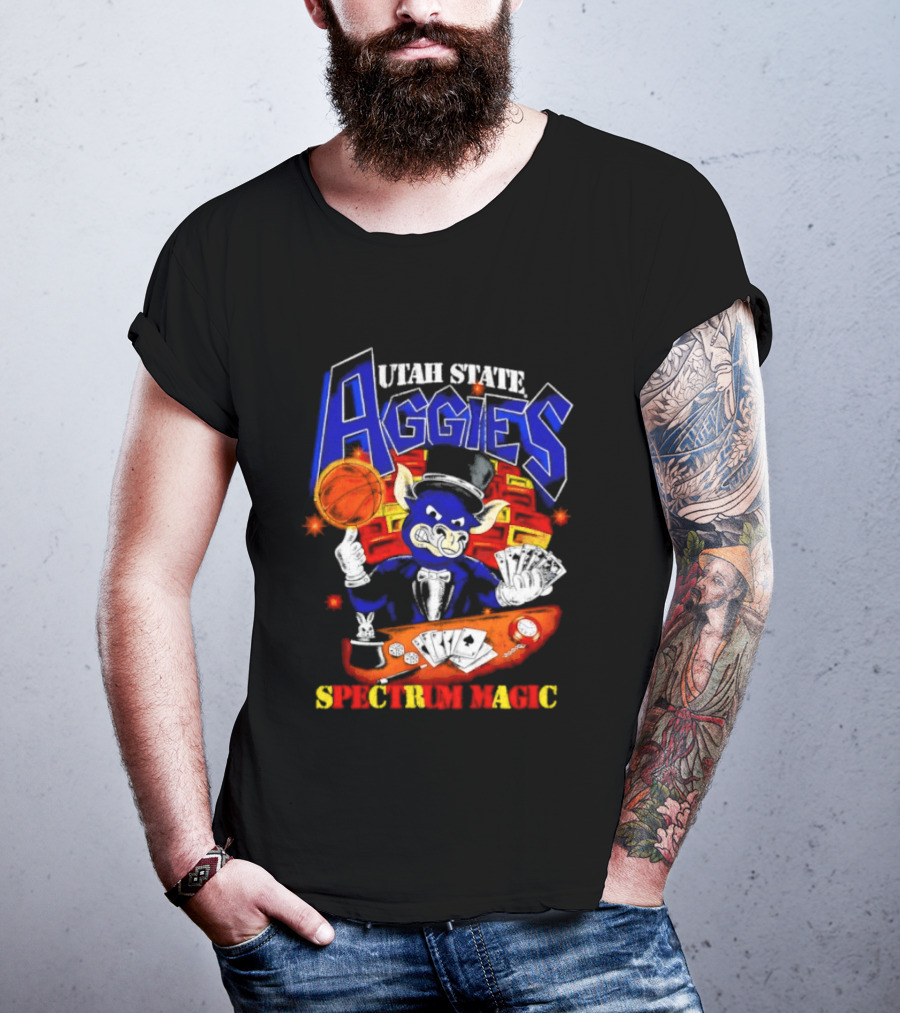 Utah State Aggies Spectrum Magic Basketball Theme With Cards T-Shirt