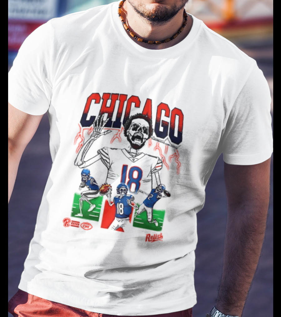 Chicago Football Skeleton Number 18 Claw Action T-Shirt