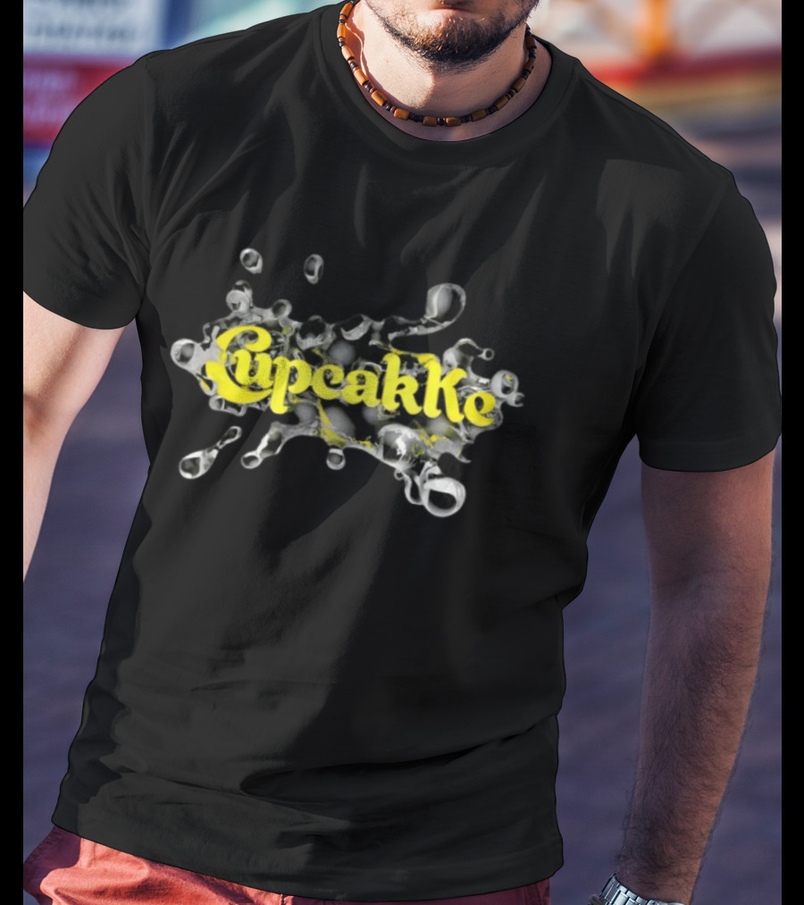 CupcakKe Splash Text Yellow On Metallic Black And Silver Bubble T-Shirt