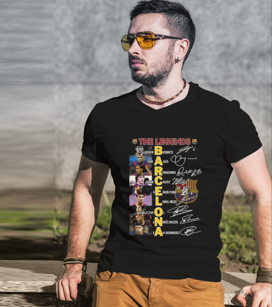 The Legends Barcelona Ronaldinho Sony Anderson Lionel Messi Xavi Hernandez David Villa Sergio Busquets T-Shirt