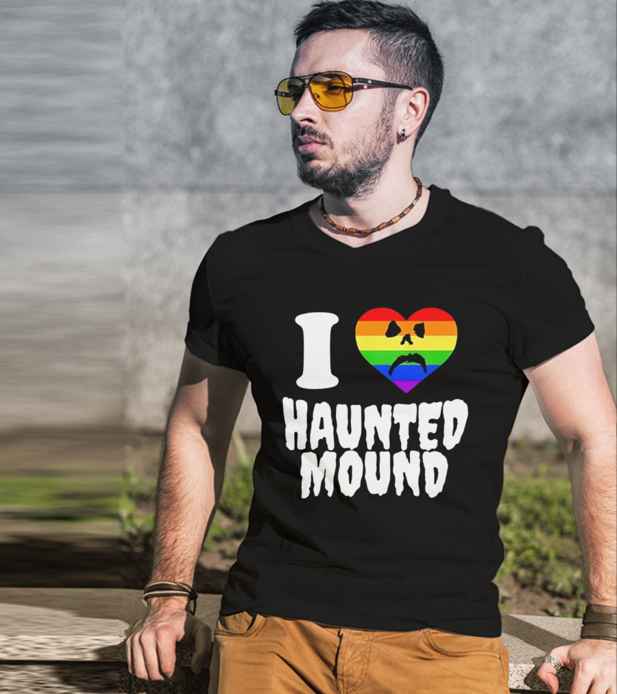 I Love Haunted Mound Rainbow Heart Face T-Shirt